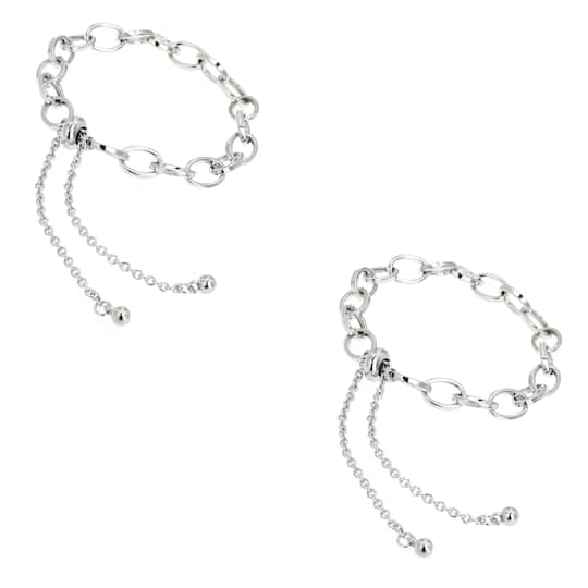 Rhodium Cable Slider Charm Bracelets, 2ct. by Bead Landing™